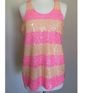 JCREW Collection Rugby-stripe Sequin tank top Size S.  Pink Orange. NWT